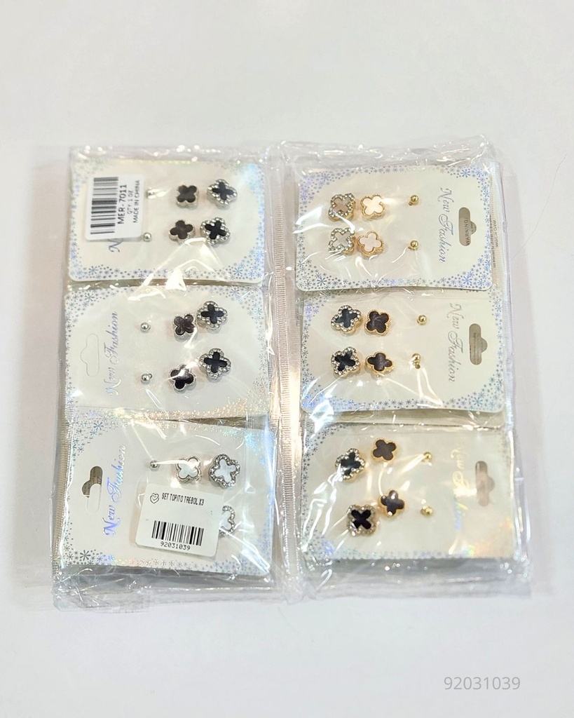 ZARCILLOS TOPITOS TREBOL SET DE 3