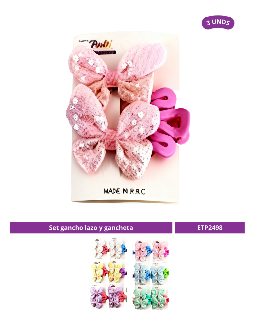 SET GANCHO LAZO Y GANCHETA COLOR PASTEL 