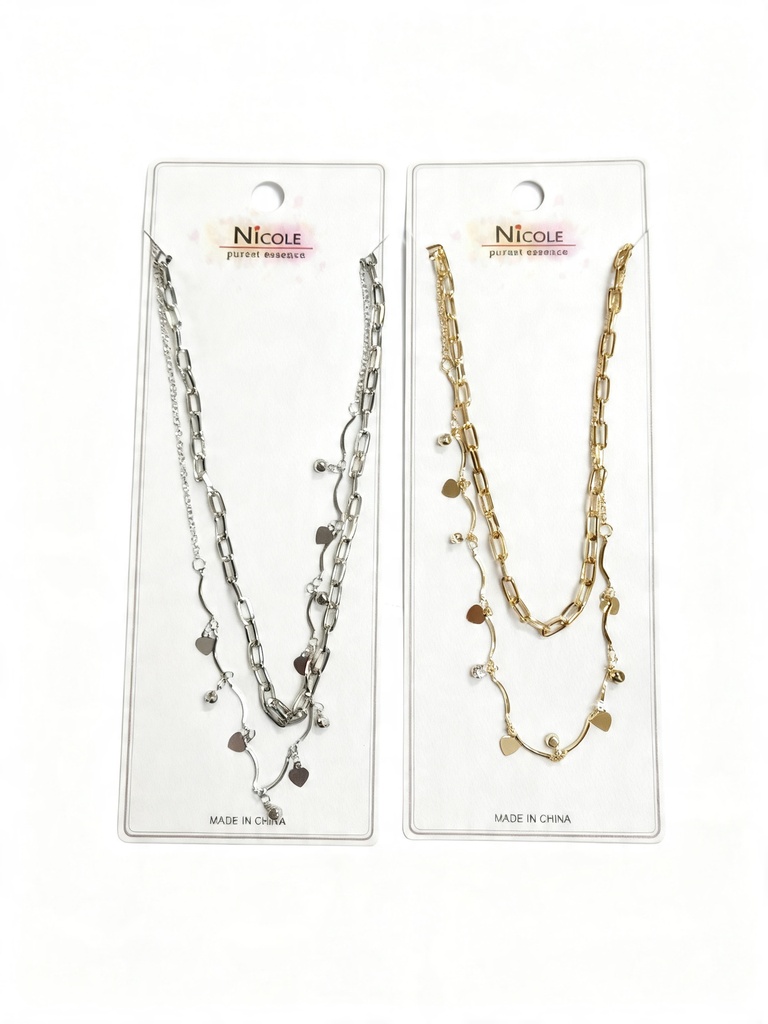 COLLAR CADENA CORAZONES PIEDRA X3