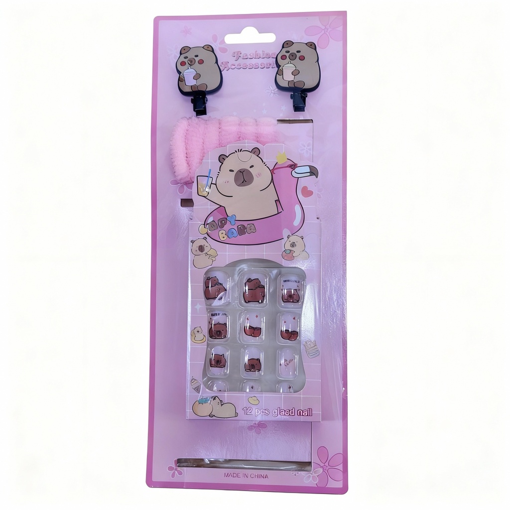 KIT DE UÑAS COLAS GANCHOS CAPYBARA PARA NIÑA 