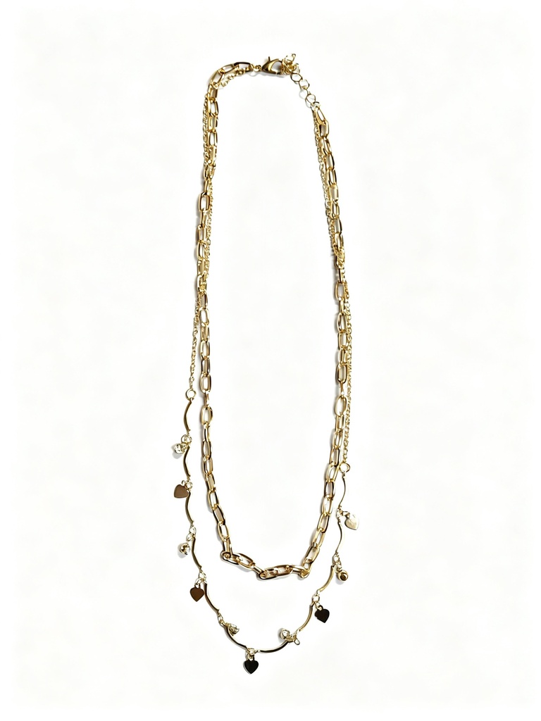 COLLAR CADENA CORAZONES PIEDRA X2