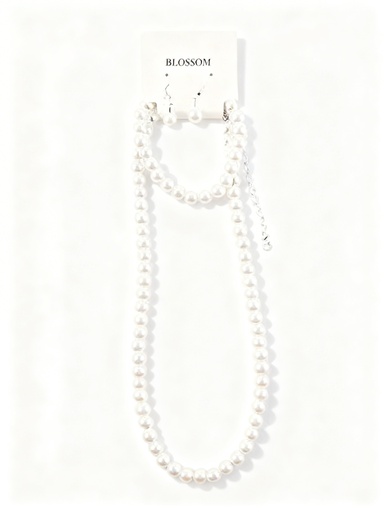 [INE-214WH] SET COLLAR Y PULSERA PERLA