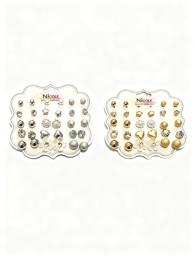 ZARCILLOS TOPITOS SET DE 15 FLOR