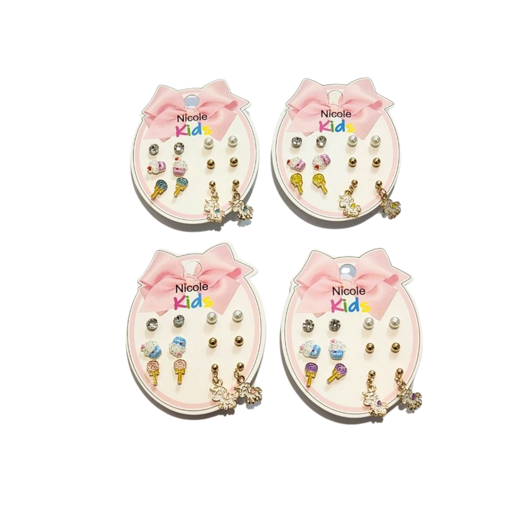 ZARCILLOS TOPITOS NIÑA SET DE 6 UNICORNIO