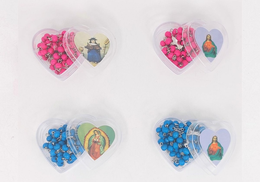 ROSARIOS ESTUCHE CORAZON COLORES