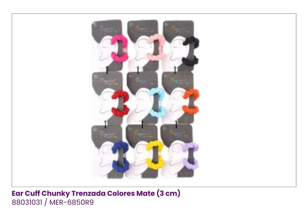ZARCILLOS EAR CUFF COLORES TRENZADO MATE