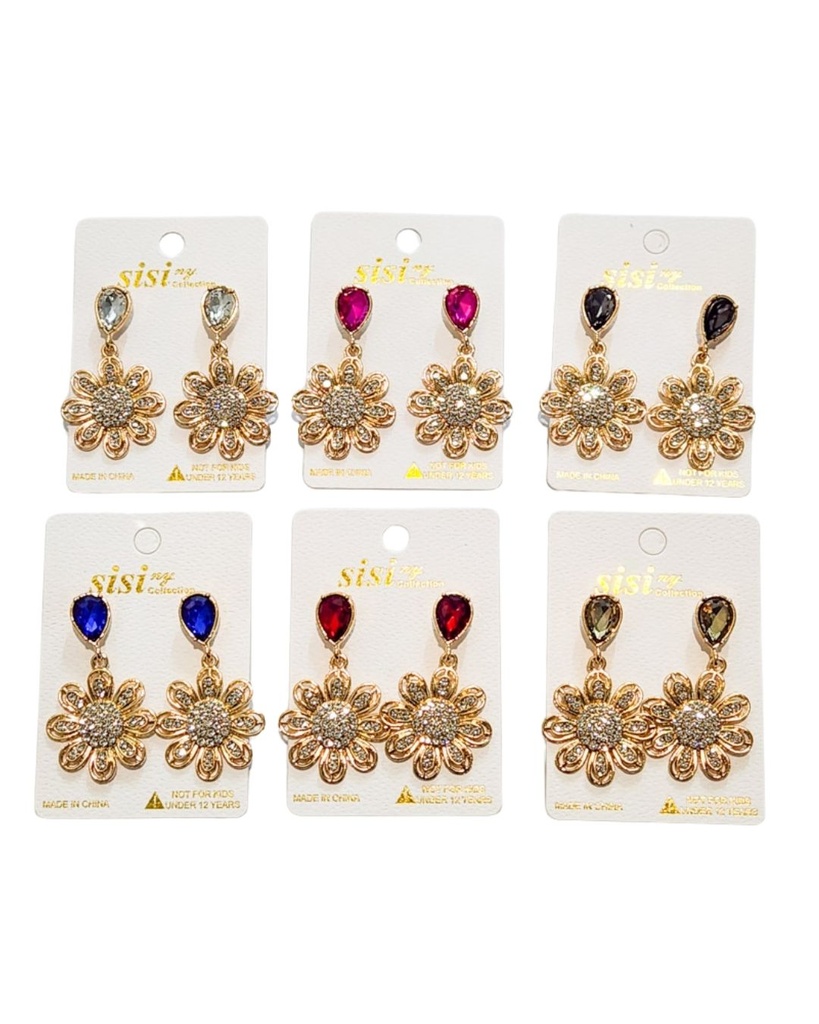 ZARCILLOS STRASS FLOR PIEDRA COLORES
