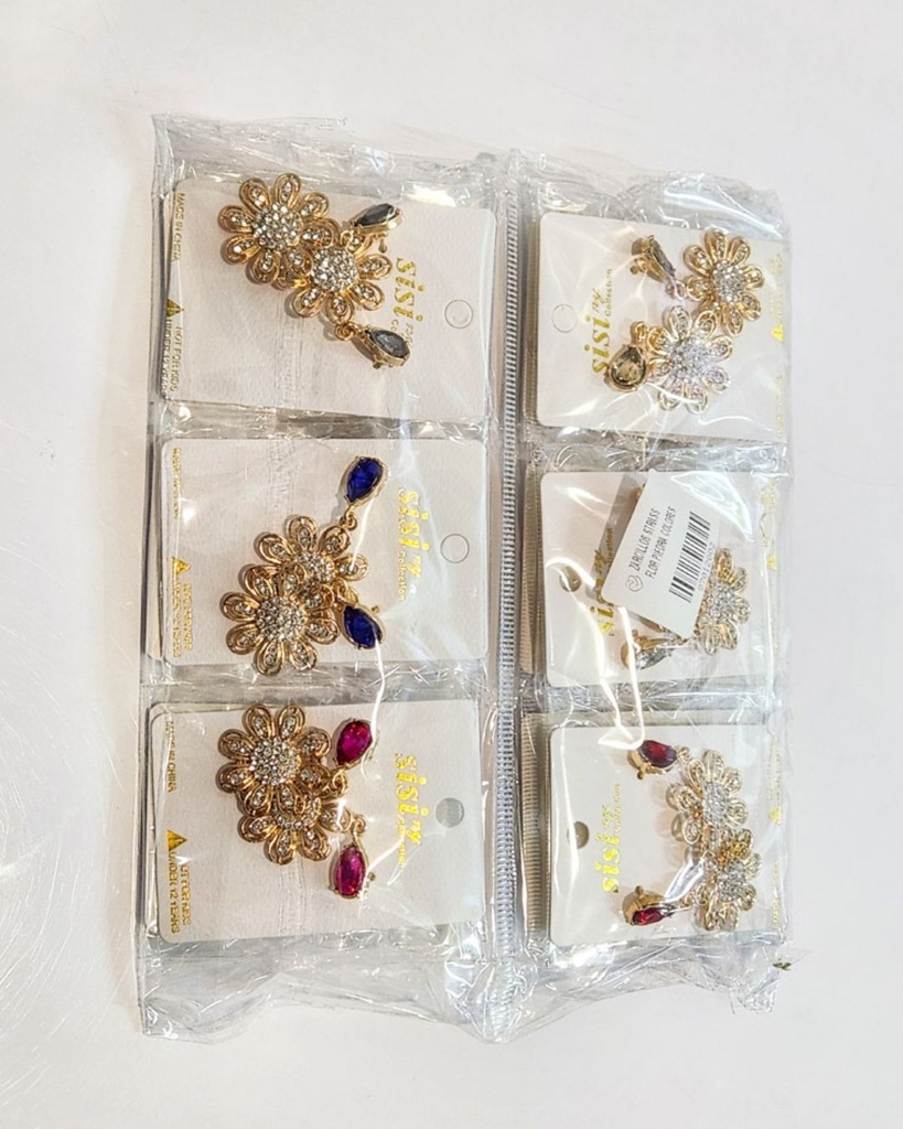 ZARCILLOS STRASS FLOR PIEDRA COLORES