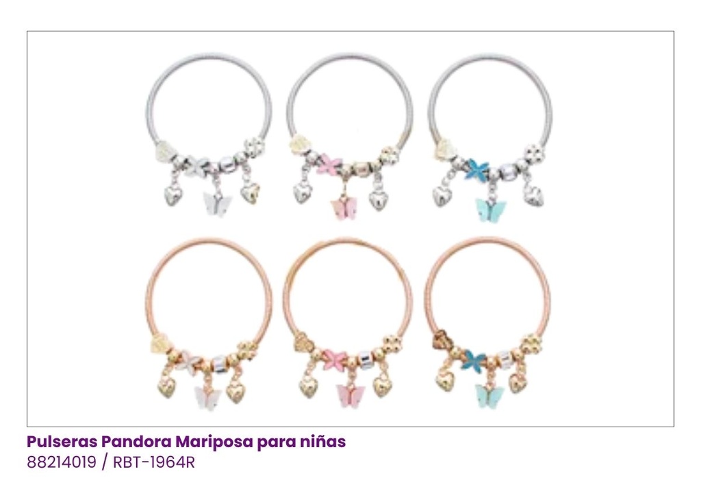 PULSERAS PANDORA PARA NIÑAS MARIPOSA