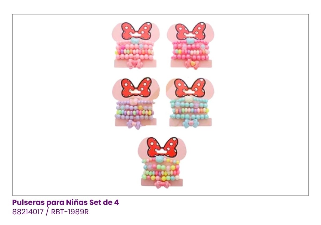 PULSERAS PARA NIÑAS SET DE 4 LAZO