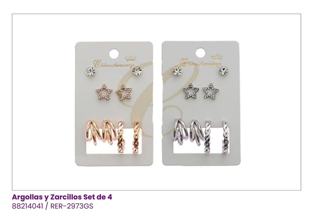 ARGOLLAS Y ZARCILLOS TOPITOS ESTRELLA SET DE 4