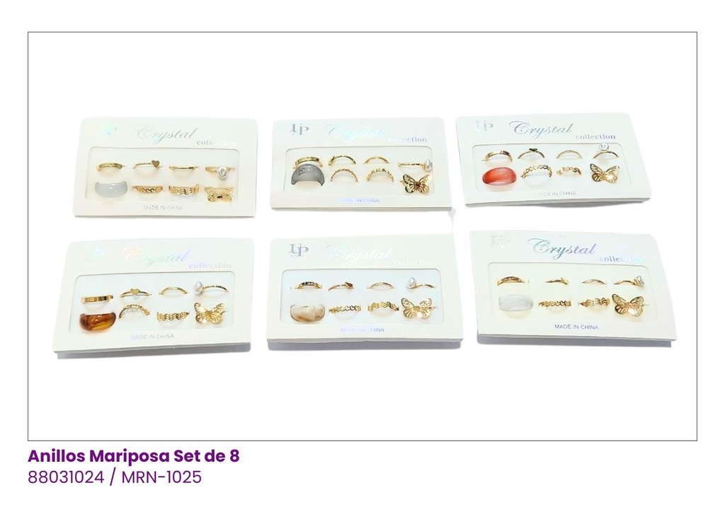 ANILLOS MARIPOSA SET DE 6