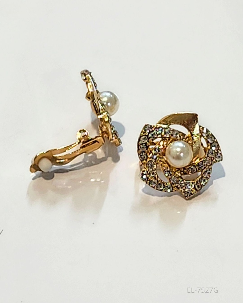 ZARCILLOS A PRESION STRASS PERLA FLOR