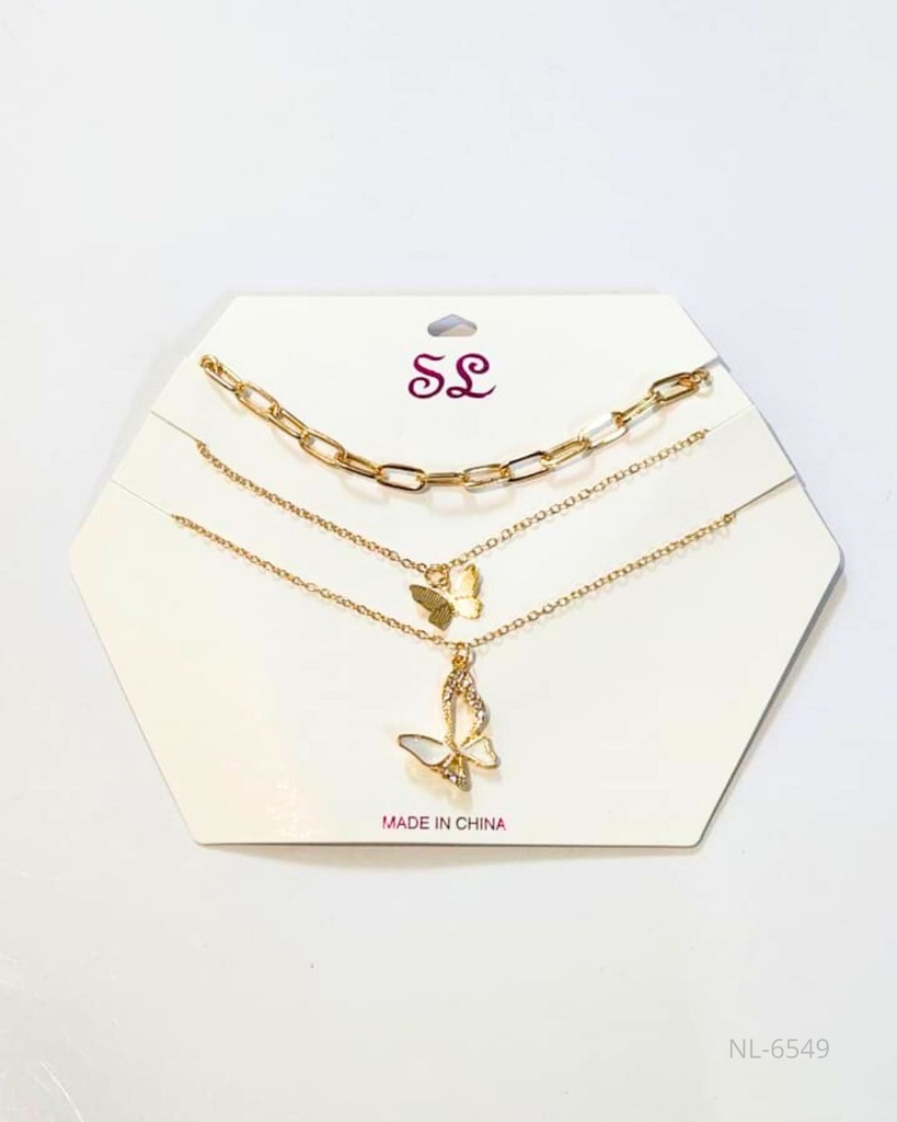 COLLARES CADENAS SET DE 3 MARIPOSA