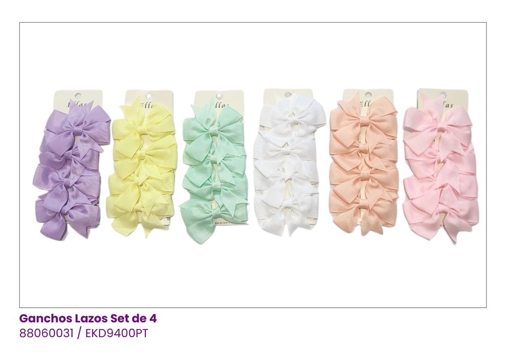 GANCHOS LAZOS NIÑA SET DE 4