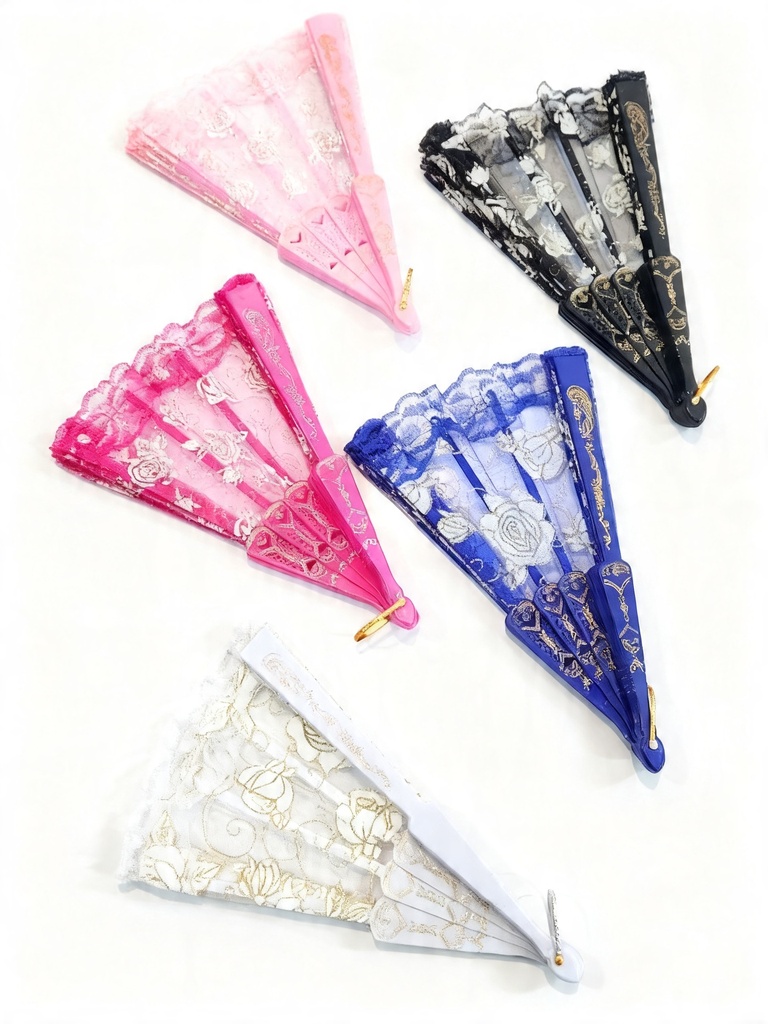 ABANICOS ENCAJE ROSAS