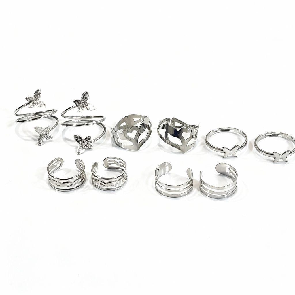 SET DE ANILLOS MARIPOSA CORAZON X10