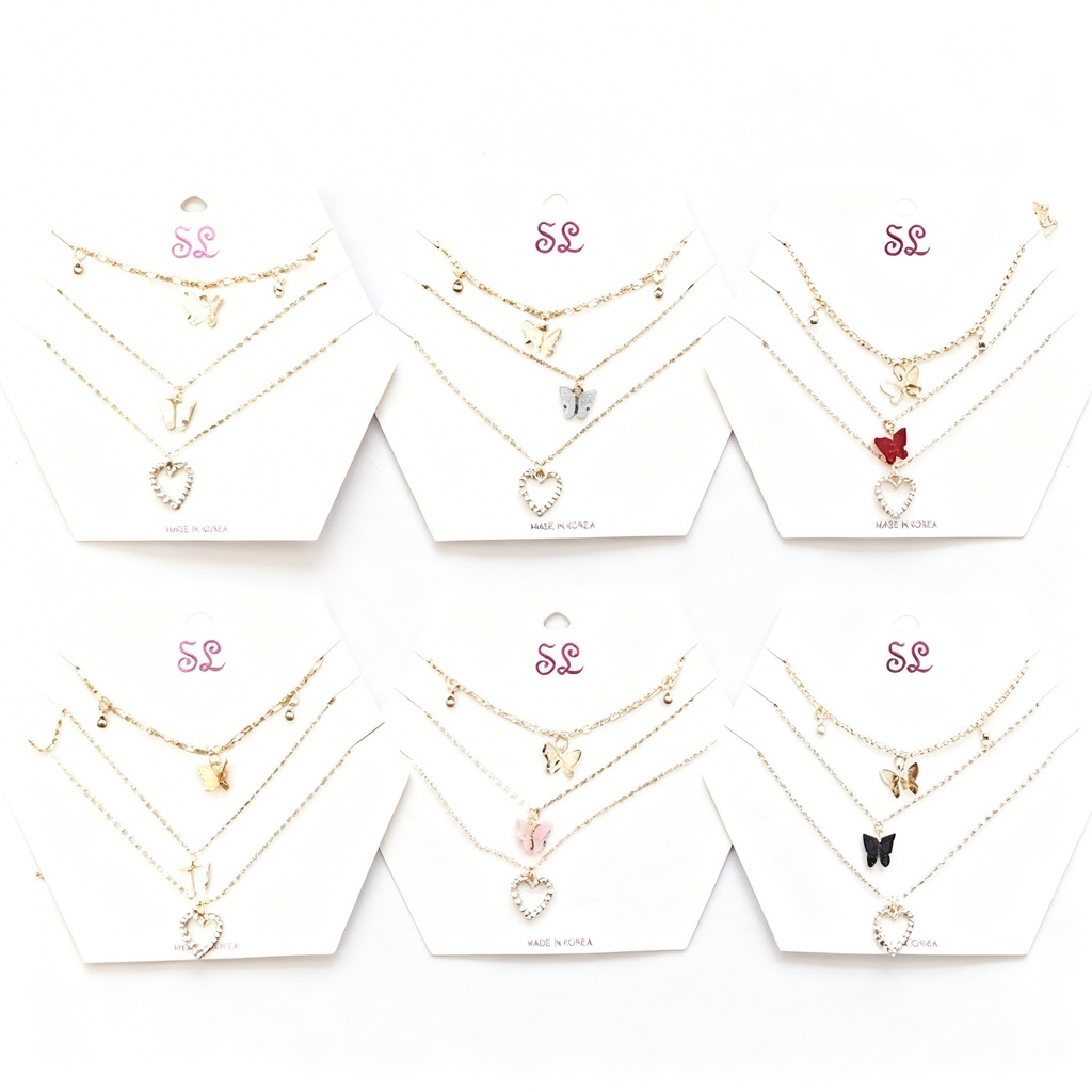 COLLAR CORAZON MARIPOSA X3