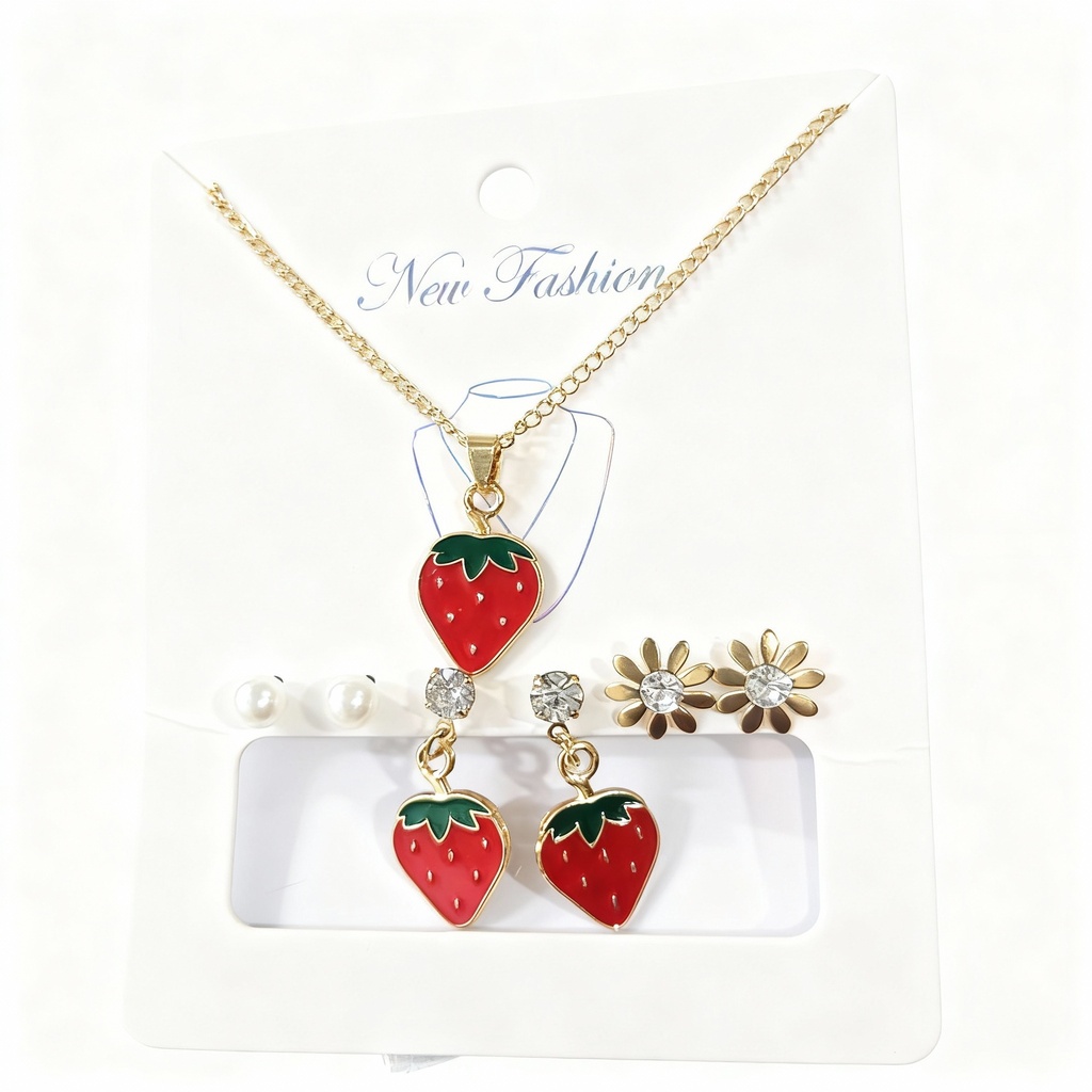 SET COLLARES Y ZARCILLO CEREZA