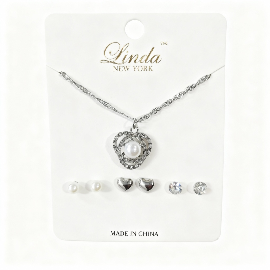 COLLAR Y TOPITOS CORAZON PERLA