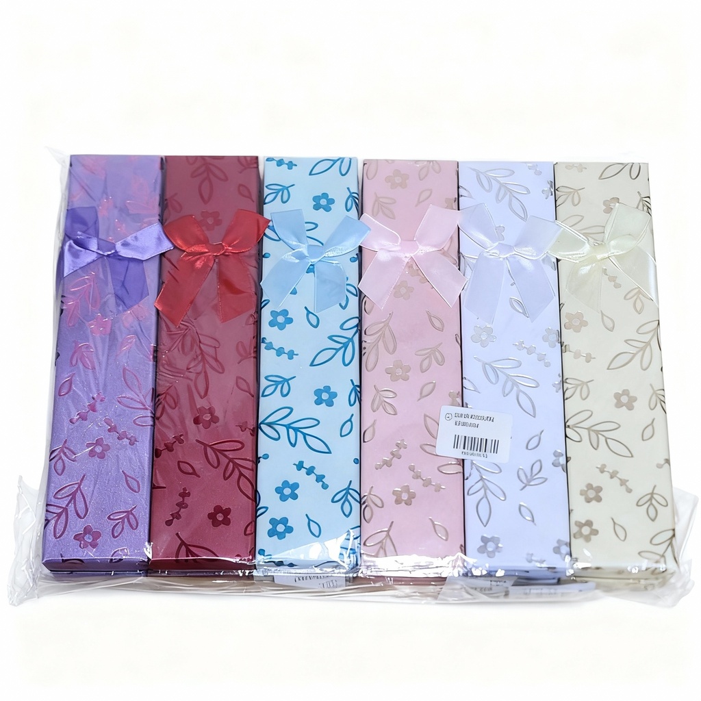 CAJA DE REGALO LARGA FLORES HOJAS