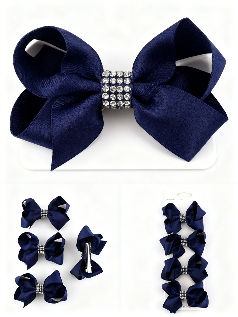 SET GANCHO LAZO  AZUL MARINO CON BRILLO X4