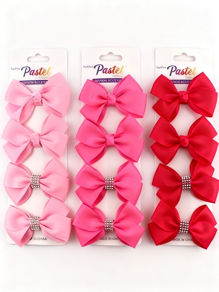 SET GANCHO LAZO COLOR ROSADO CON BRILLO X4