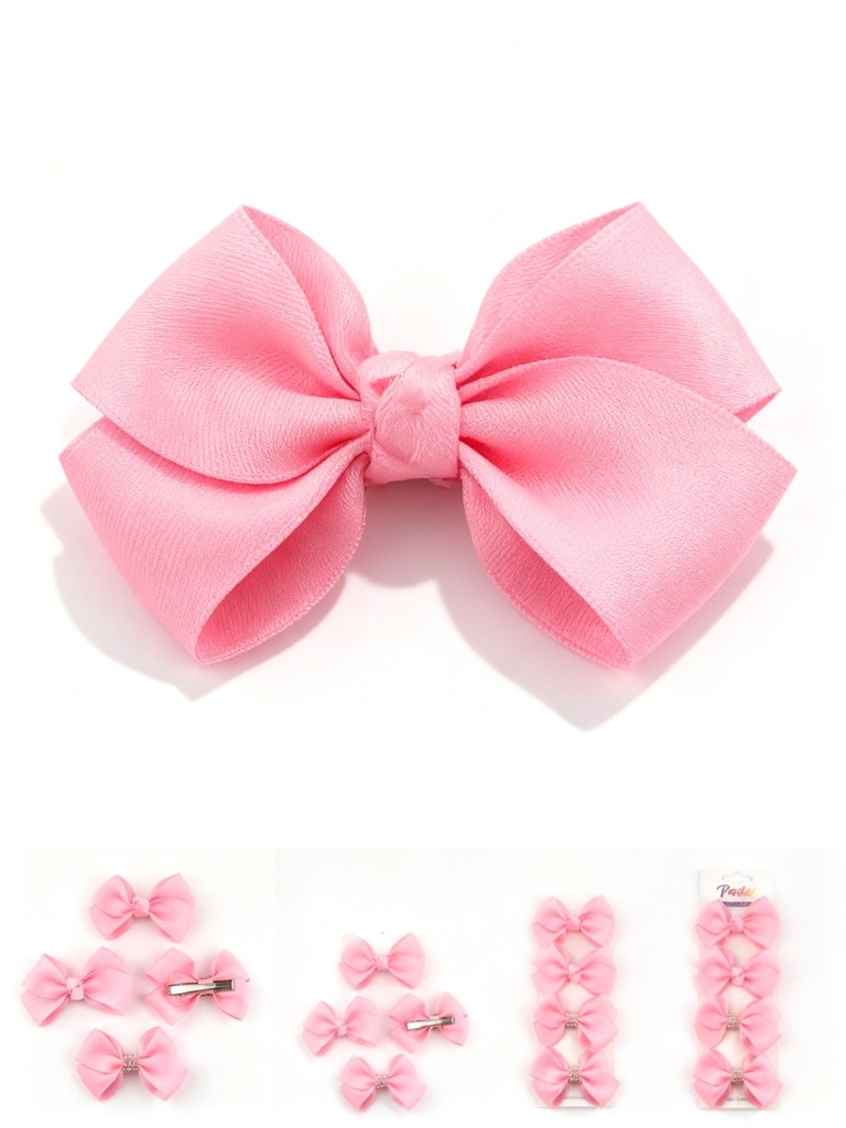 SET GANCHO LAZO ROSADO CON BRILLO X4