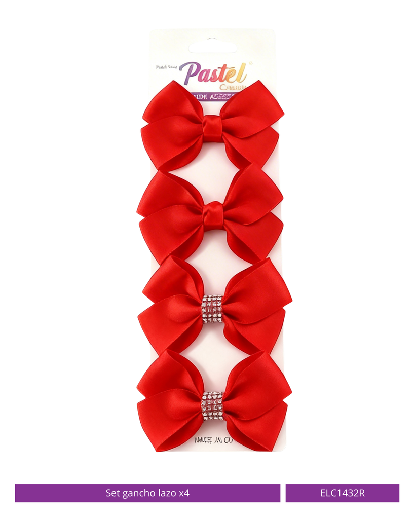 SET GANCHO LAZO ROJO CON BRILLO X4