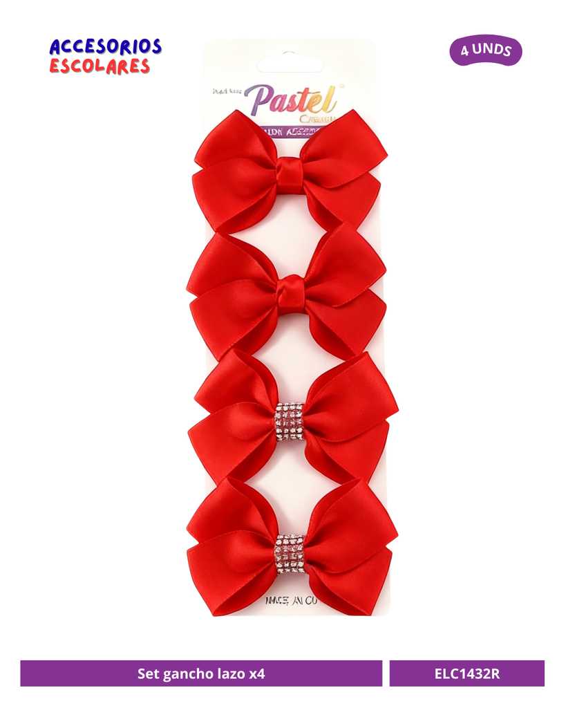 SET GANCHO LAZO ROJO CON BRILLO X4
