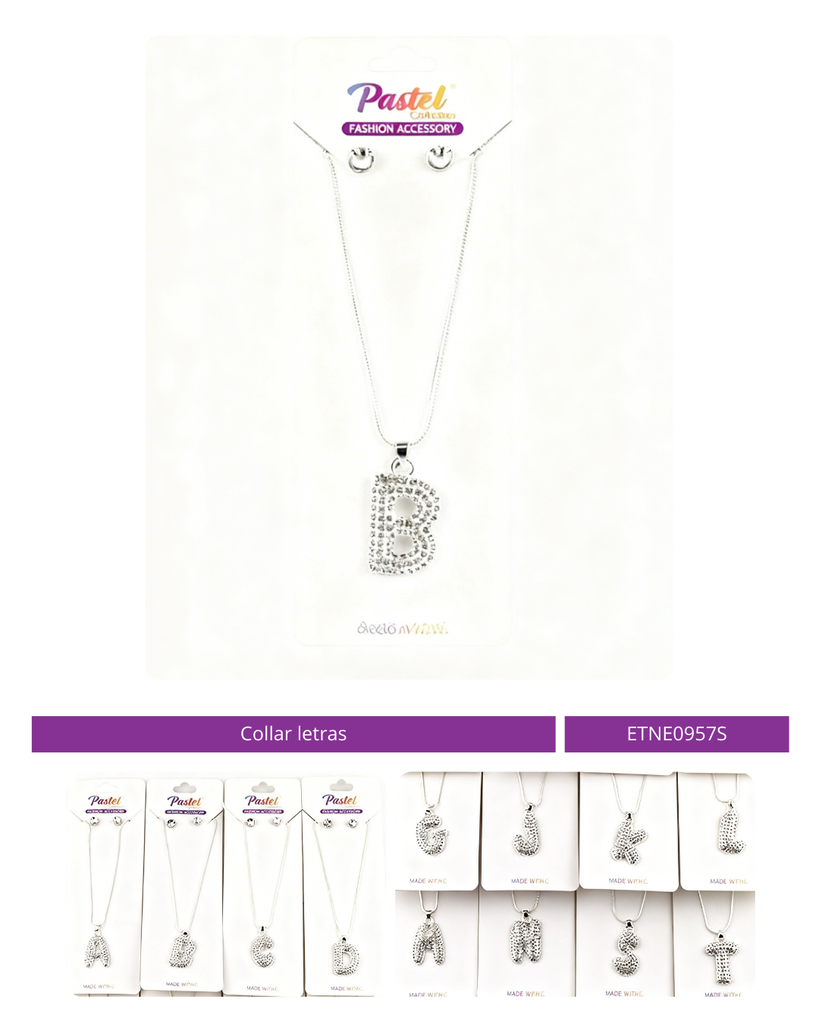 COLLAR LETRAS BRILLANTE PLATEADO