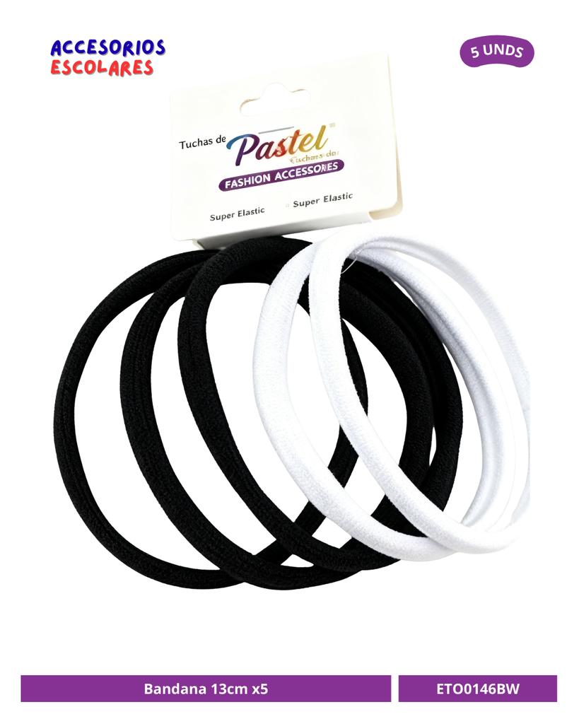 BANDANA  LYCRA 13CM BLANCA Y NEGRA X5