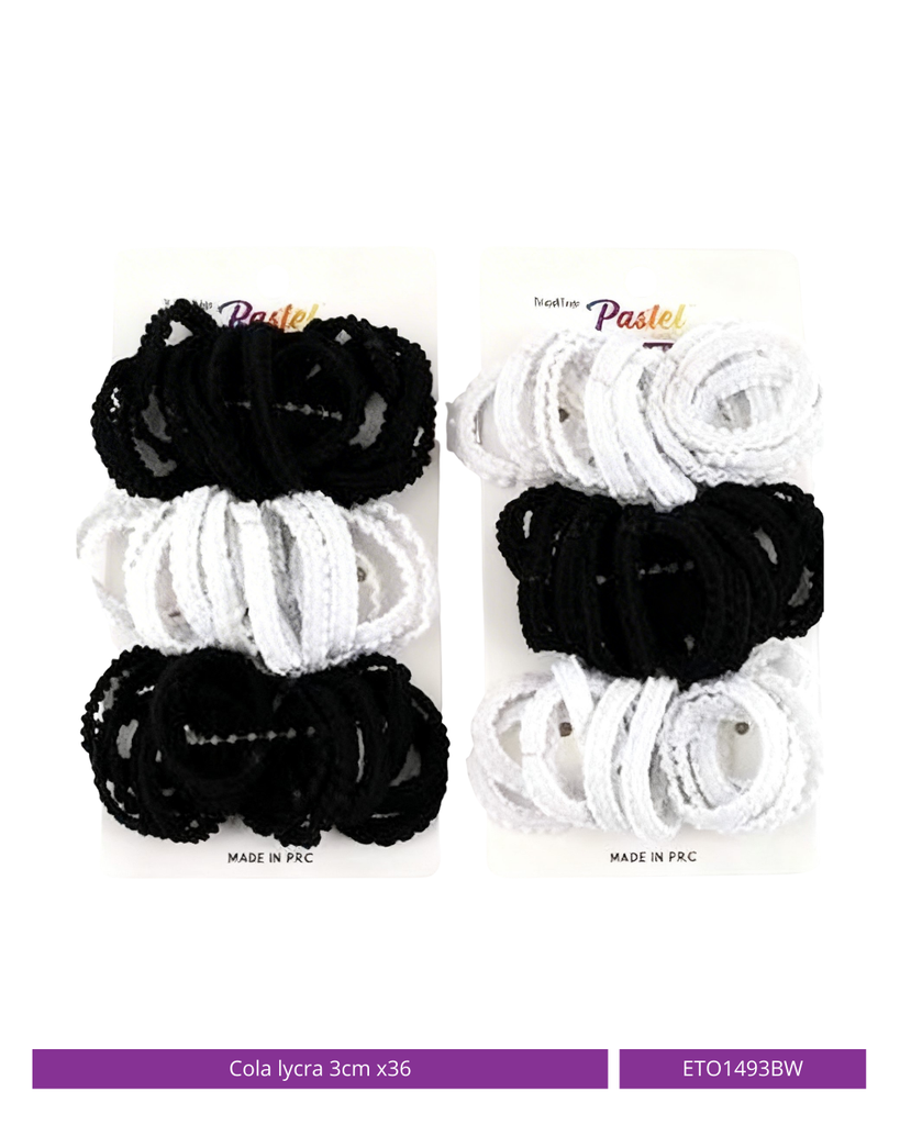 COLA LYCRA 3CM BLANCA Y NEGRA  X36