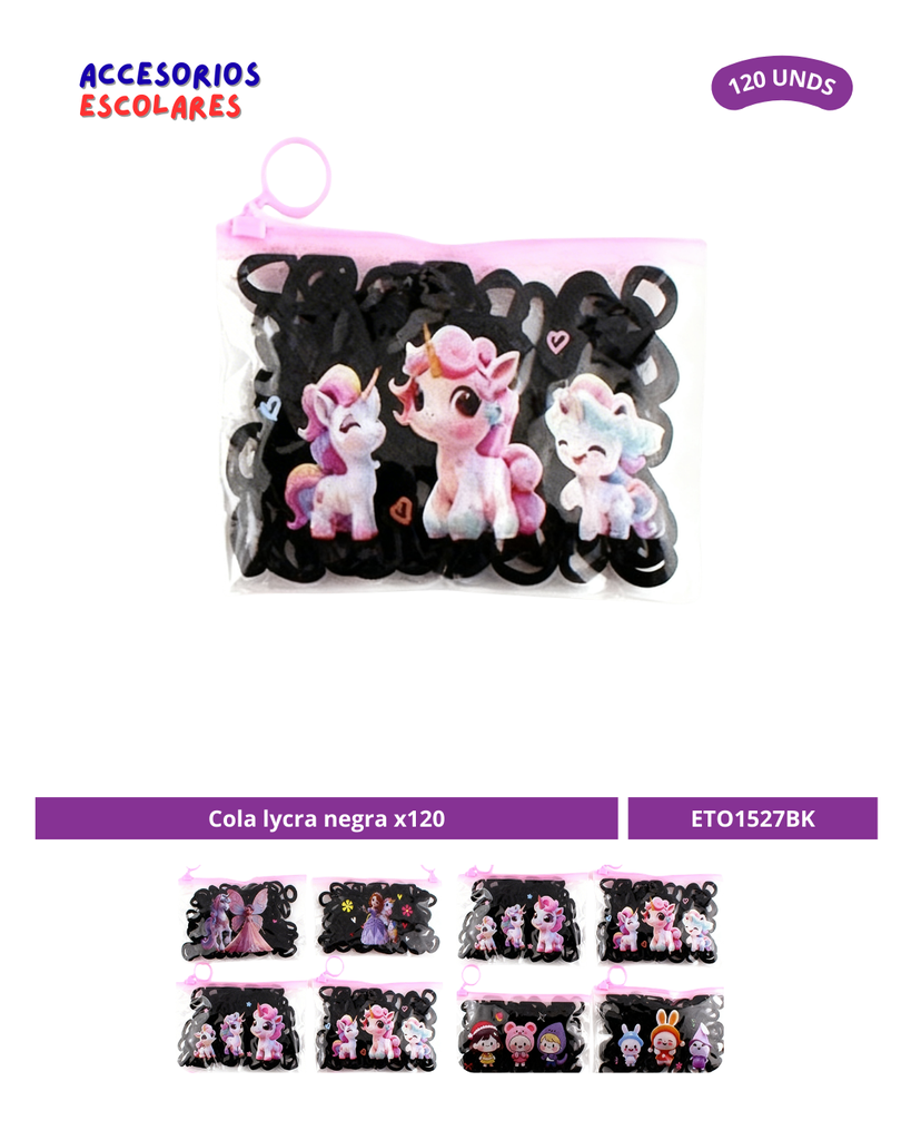 COLA LYCRA NEGRA PAQUETE X120 