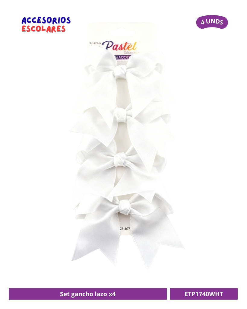 SET GANCHO LAZO COQUETTE 9CM BLANCO X4