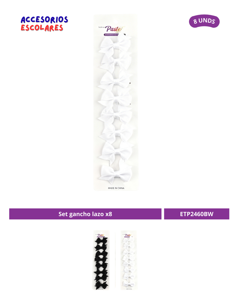 SET GANCHO LAZO BLANCO Y NEGRO X8