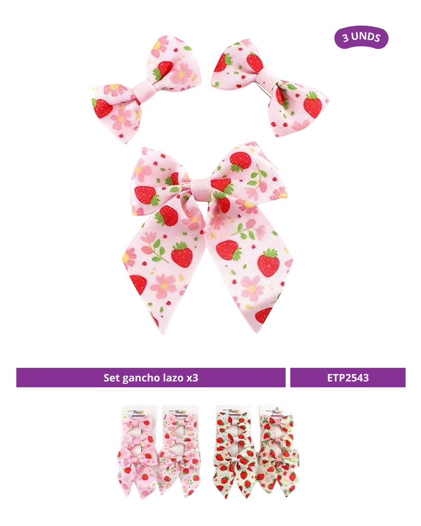 SET GANCHO LAZO Y COQUETE FRUTAS X3