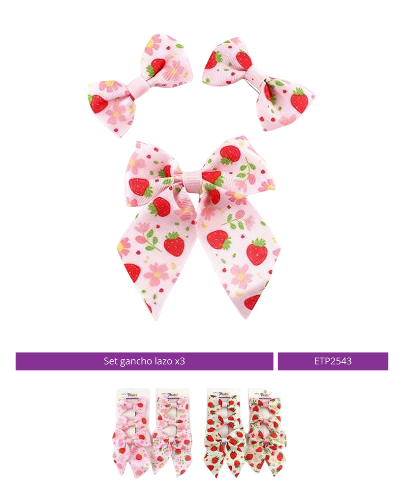 SET GANCHO LAZO Y COQUETE FRUTAS X3