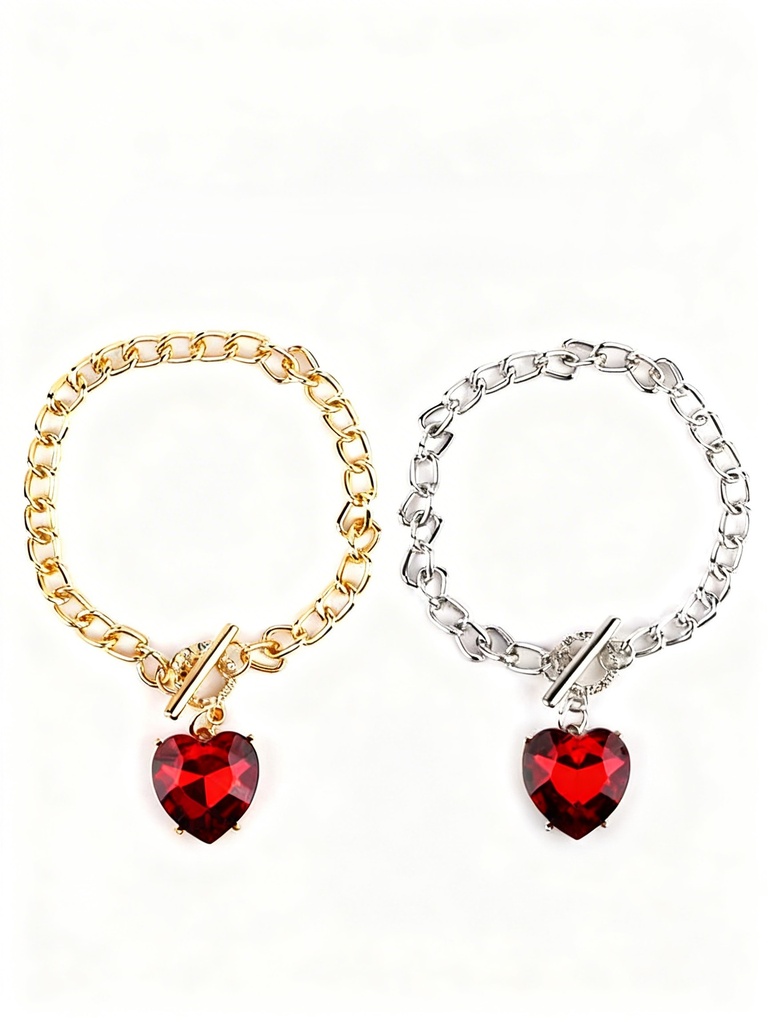 PULSERA CADENA CORAZON ROJO