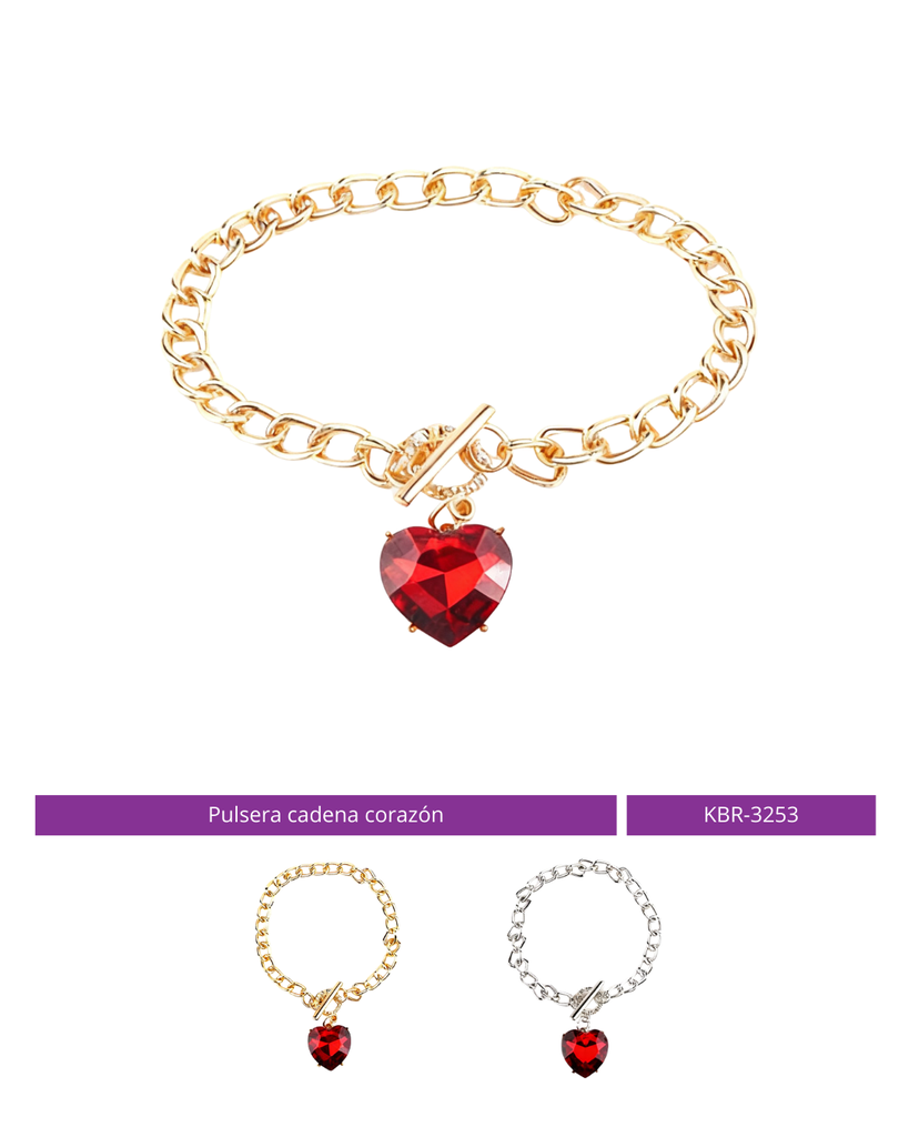 PULSERA CADENA CORAZON ROJO