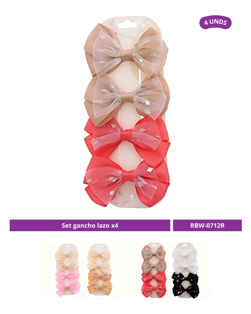SET GANCHO LAZO COLOR PASTEL X4
