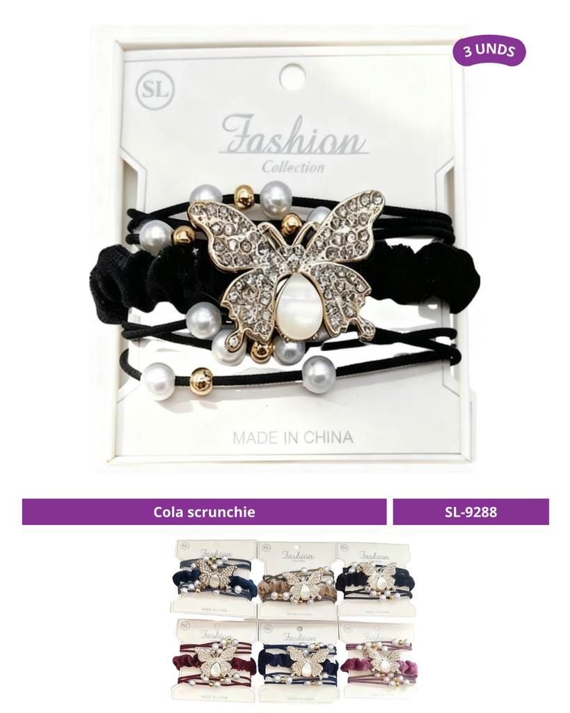 COLA SCRUNCHIE MARIPOSA COLORES OSCURO