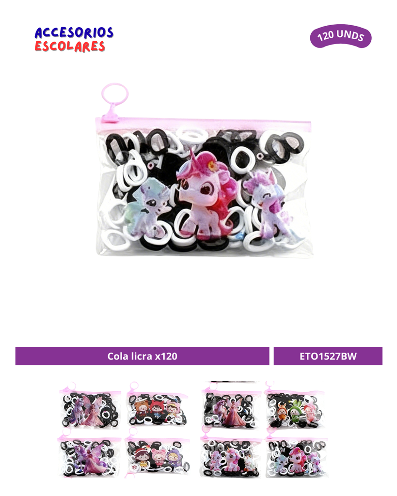 COLA LYCRA BLANCA NEGRA PAQUETE X120 