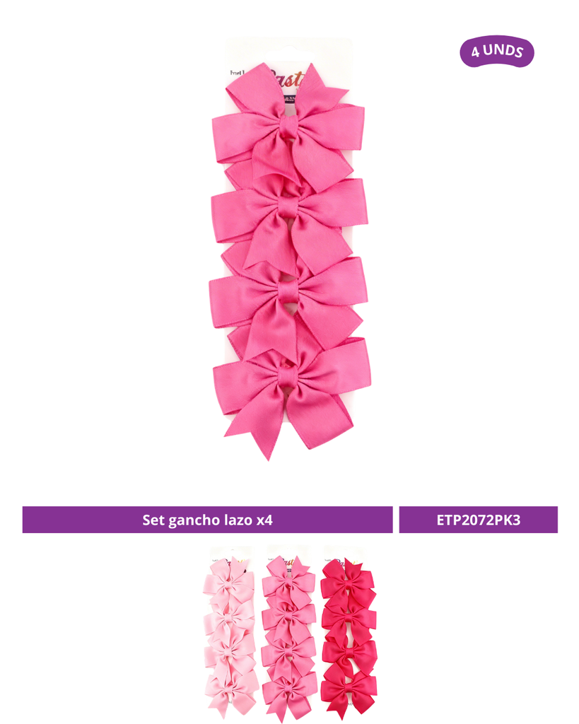 SET GANCHO LAZO COLOR ROSADO  X 4