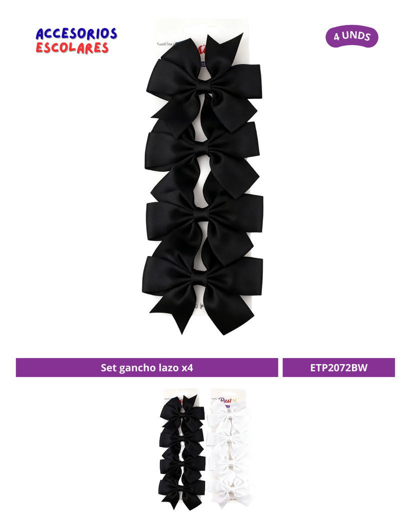 SET GANCHO LAZO BLANCO Y NEGRO X4