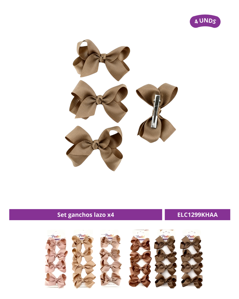 SET  GANCHO LAZO  COLOR TIERRA X4