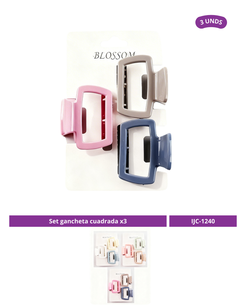 SET GANCHETA CUADRADA COLOR X3
