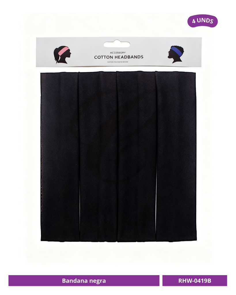 BANDANA 9CM NEGRA LISA X4