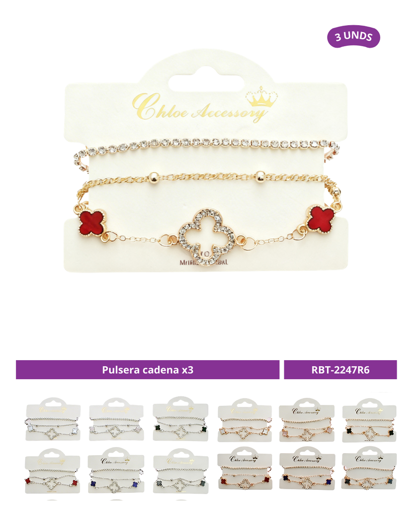 PULSERA CADENA TREBOL X3