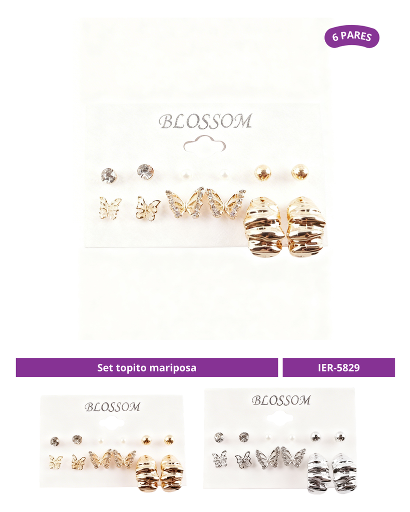 SET TOPITO MARIPOSA  ARGOLLA X6